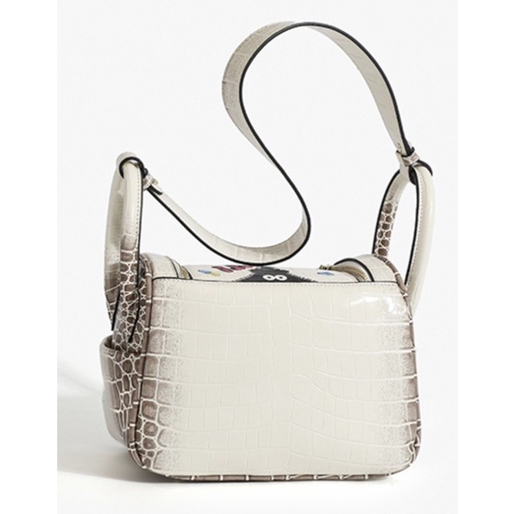 HUER  Elizy Eye Theme Printed Croc Embossed Shoulder Bag 9454-253Khki