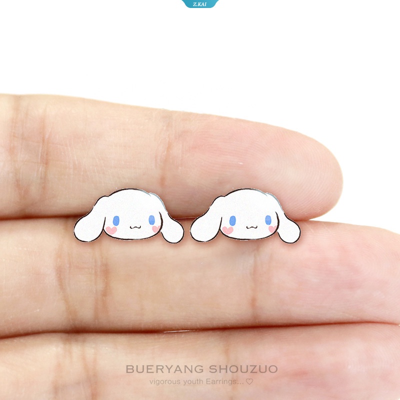 1pcs Kawaii Sanrio Aksesoris Anting Dan Klip Telinga Cinnamoroll Kartun Sederhana Silver Needle Ear Clips Hadiah Untuk Anak Perempuan [ZK]