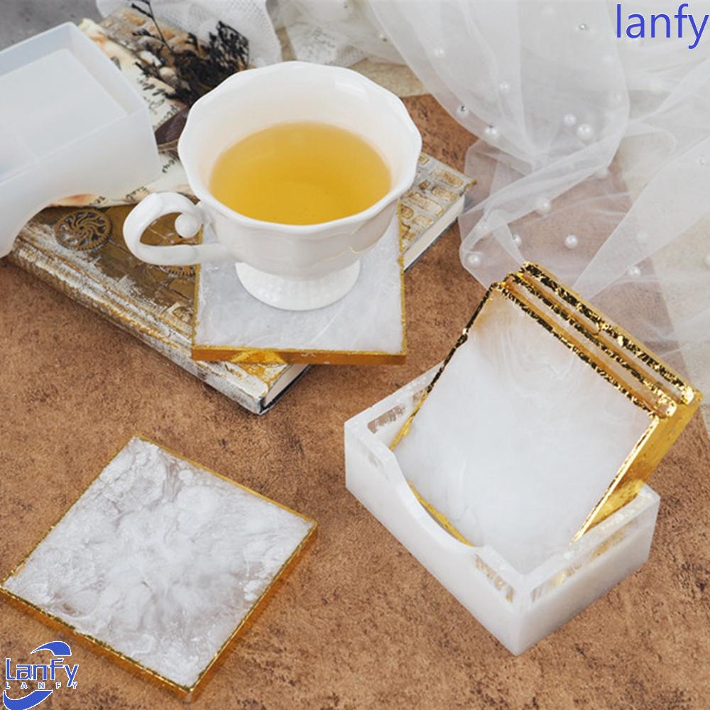 Lanfy Coaster Cetakan DIY Silikon Resin Casting Dekorasi Rumah Ornamen Square Coaster Holder Molds