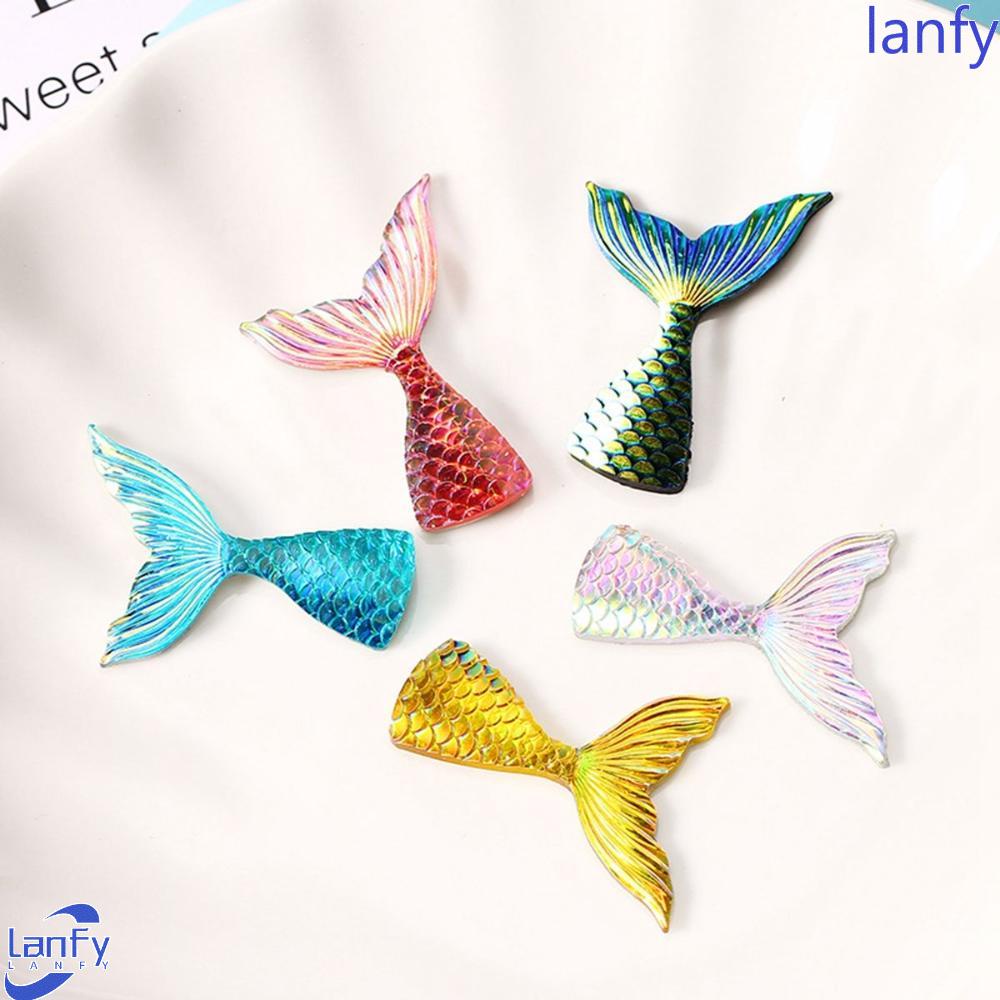 Lanfy Flat Back DIY Scrapbook Aksesoris Resin Mermaid Shiny Hiasan