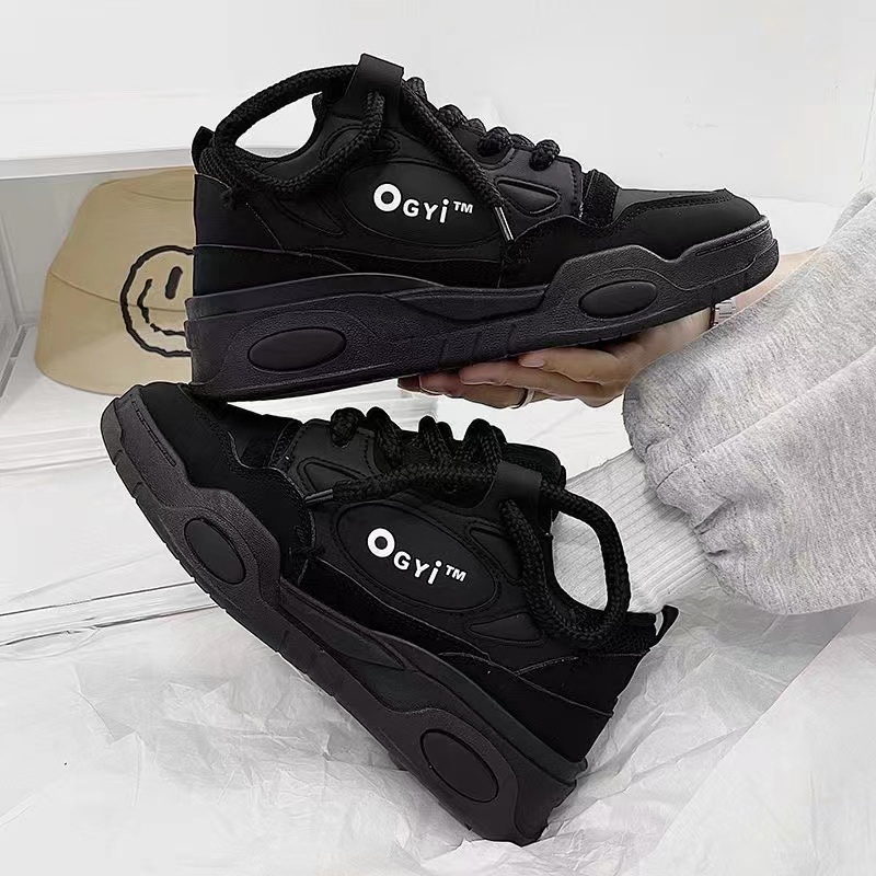 [GROSIR][COD] SEVEN_DAY SEPATU SNEAKERS ROTI TALI RAMI BESAR KOREA STYLE WANITA HITAM FQ-219