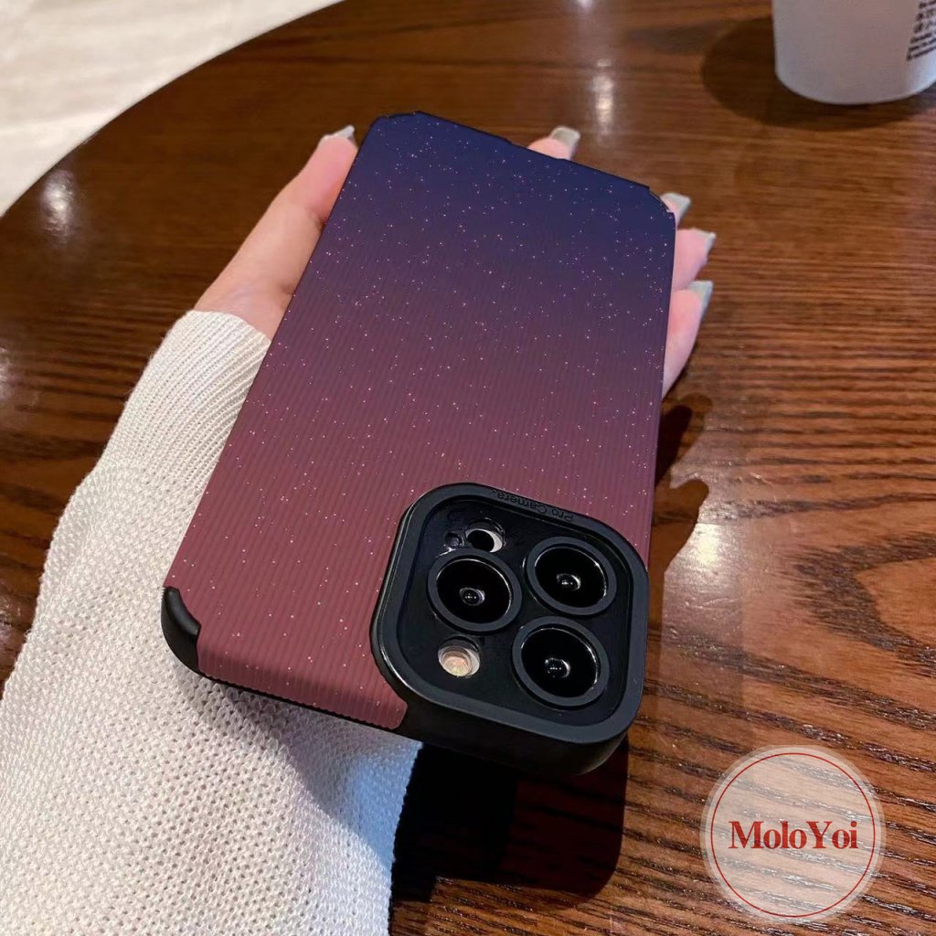 IPHONE Ins Warna Gradien Tekstur Mewah Case Kulit Kompatibel Untuk Iphone8 7 Plus 11 13 14 12 Pro Max 7Plus XR XS X Max Silikon Lembut Fantasi Langit Berbintang Ponsel Penutup Belakang