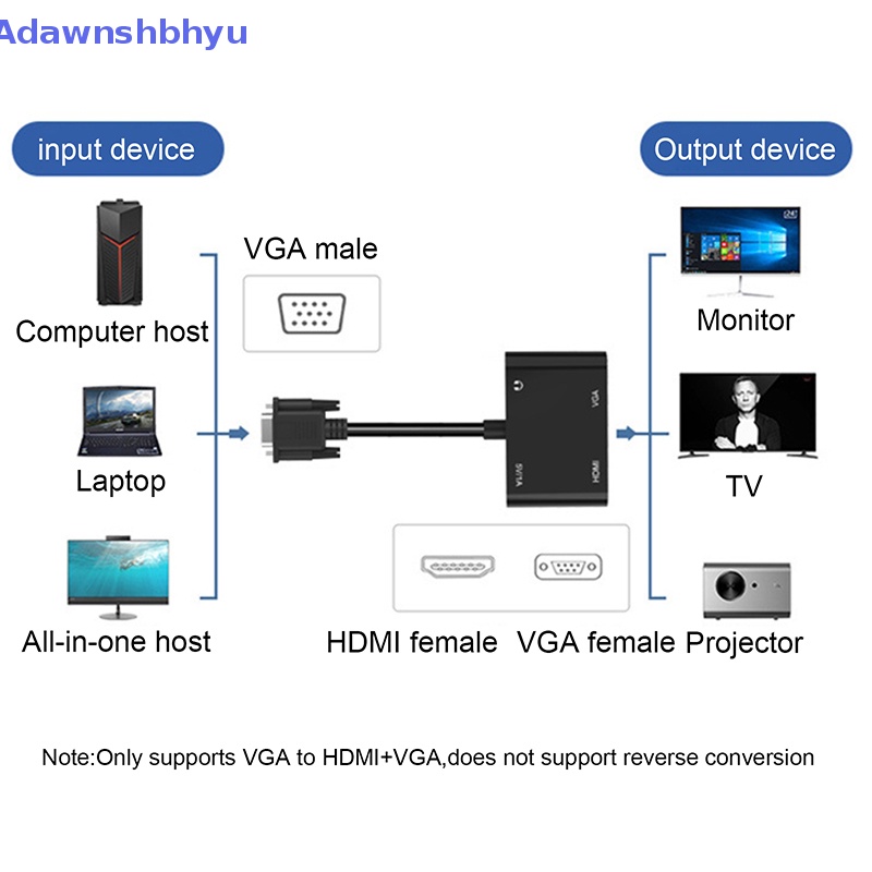 Adhyu VGA to HDMI-Compatible Adapter VGA Splitter Dengan 3.5mm Audio Converter ID