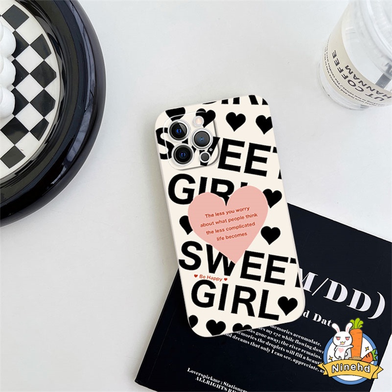 IPHONE Casing Kompatibel Untuk Iphone14 13 12 11 Pro Max X Xr Xs Max8 7 6 6s Plus SE 2020 Pasangan Hati Cinta Inggris Phone Case Warna Solid Silikon Tepi Lurus Shockproof Soft Cover