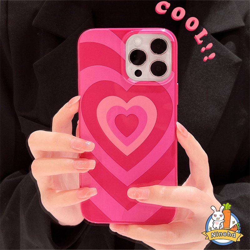 IPHONE Casing Kompatibel Untuk Iphone14 13 12 11 Pro Max X Xr Xs Max8 7 6s Plus SE 2020 Mewah Gradiasi Cinta Hati Rose Merah Casing Ponsel Lensa Full Cover Shockproof Halus Silikon Soft Case