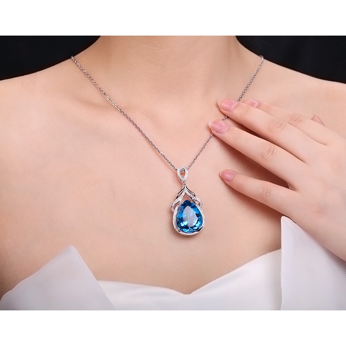 Goldkingdom Fashion Perhiasan Aksesoris Ready Stock Air Mata Mermaid Kalung Micro Hias Blue Topaz Droplet Shape Pendant