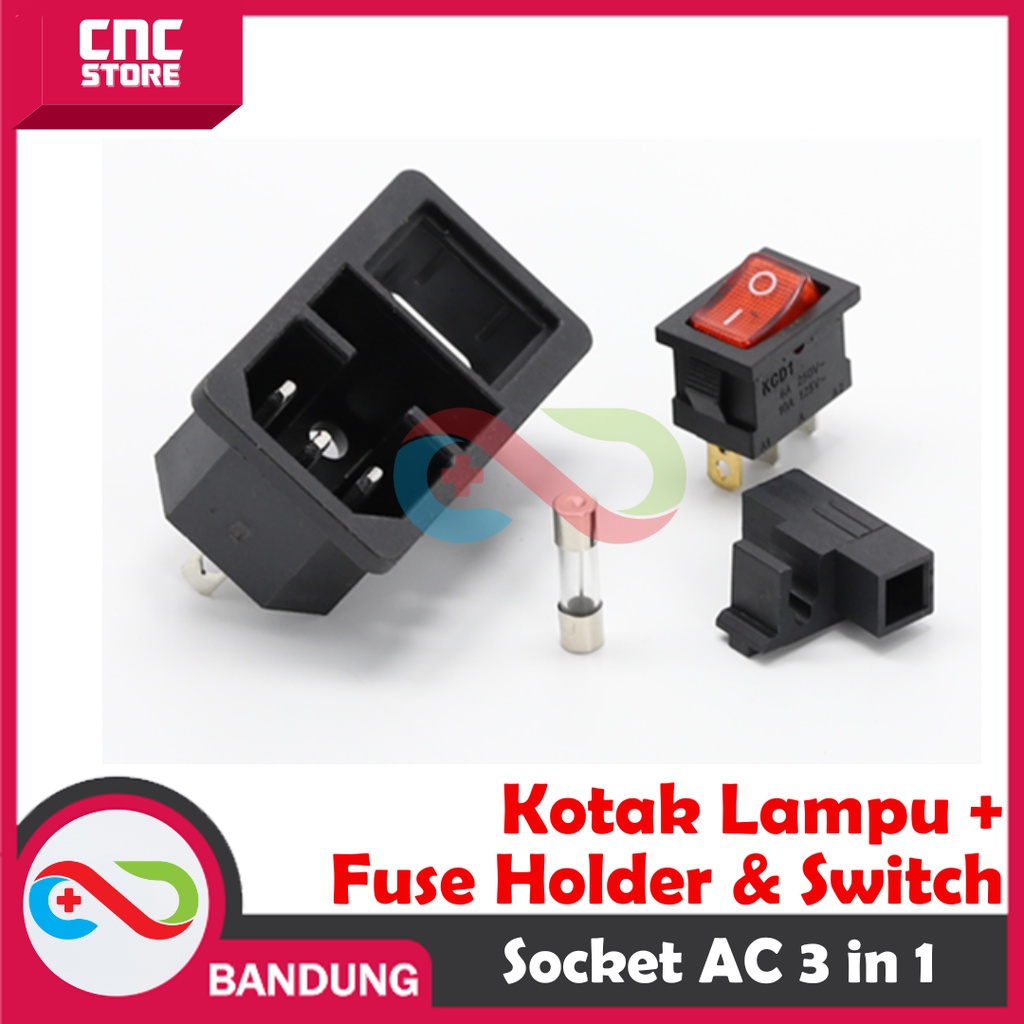 SOKET AC 3IN1 KOTAK LAMPU + FUSE HOLDER POWER OUTLET SOCKET SWITCH