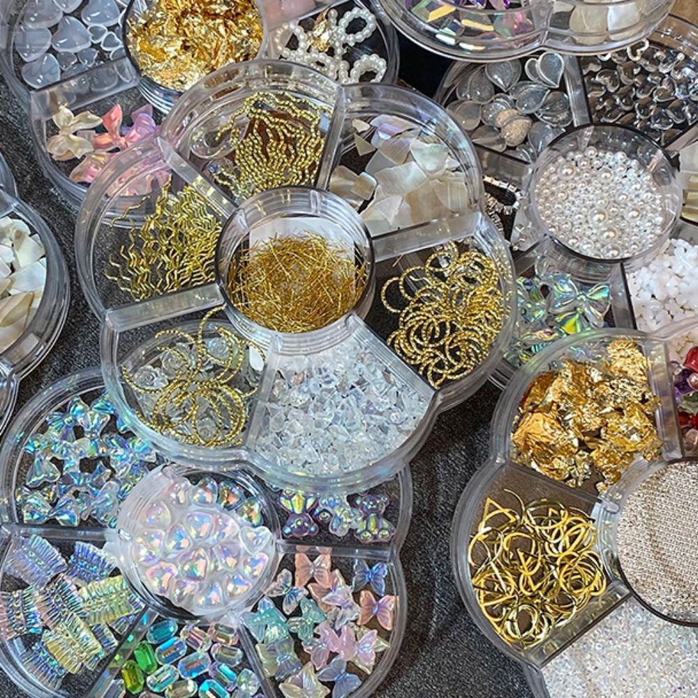 Agustinina Nail Art Decor Pearl Bear Aurora Kombinasi Resin Metel Bunga Bentuk Mix Nail Art Charms