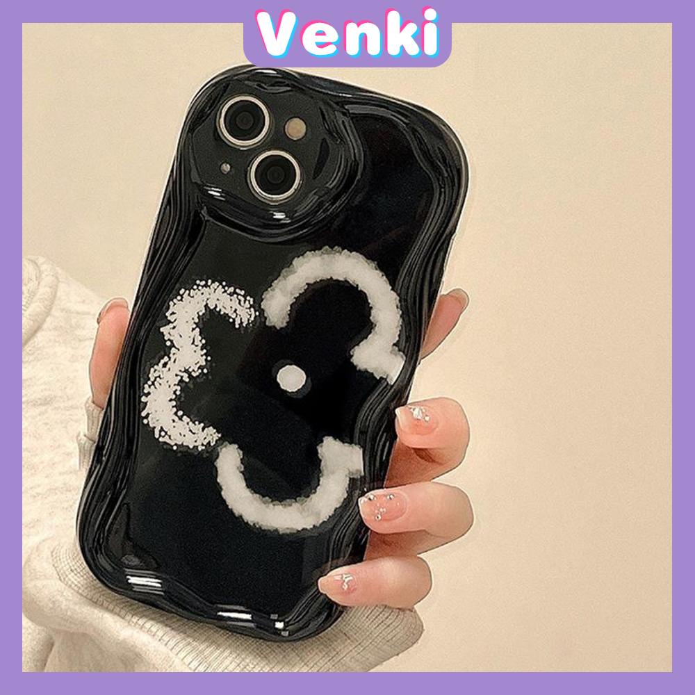 VENKI - For iPhone 11 Phone Case Curved Edge Wave Case Glossy Black TPU Airbag Shockproof Camera Case Sketch Flower Emoji Compatible with iPhone 14 13 Pro max 12 Pro Max xr xs max