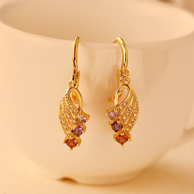 Aksesoris Perhiasan Fashion Goldkingdom Ready Stock Lapis Emas Berwarna Batu Permata Sayap Anting earrings