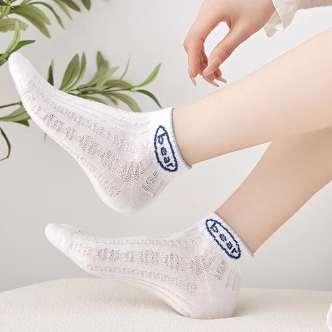 MMM Kaos Kaki Mid Socks Wanita Motif Love Pita Putih Biru Estetik 6757 Diatas Mata Kaki Kaus Kaki Pita Bunga Murah Import