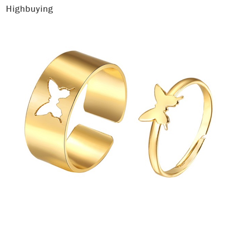 Hbid 2pcs Cincin Kupu-Kupu Wanita Pria Couple Love Warna Silver Rings Set Glory