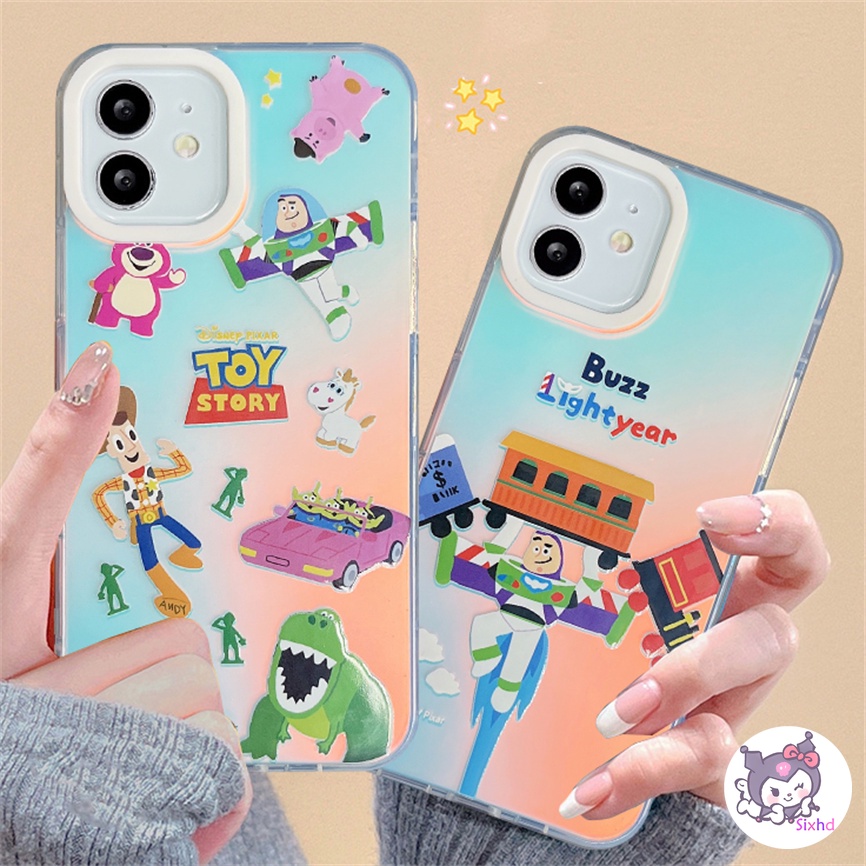 IPHONE Kompatibel Untuk Iphone11 14 13 12 Pro Max8 7Plus X Xs Xr Xs Max SE 2020 Happy Cartoon Toy Story Couple Perlindungan Lensa Gradien Laser Casing Ponsel TPU Lembut Penutup Anti Jatuh XJJJJ