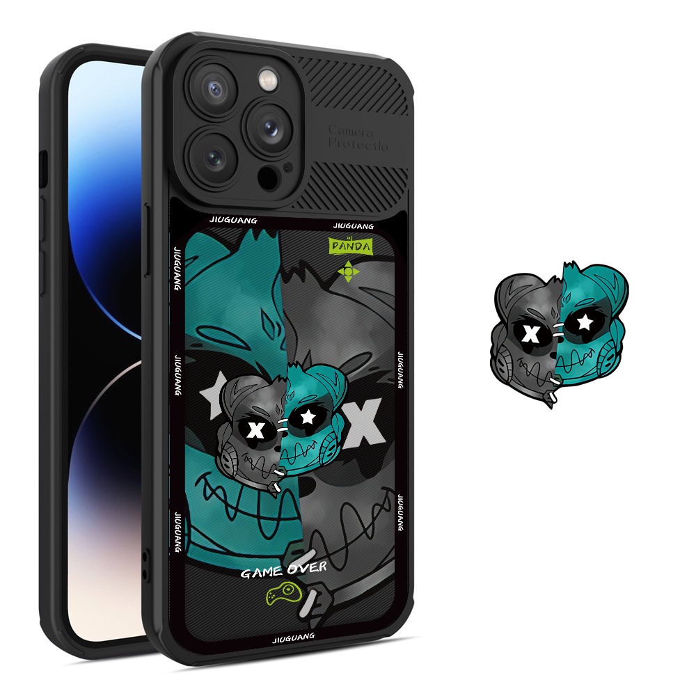 Case Serat Karbon Realme C55 C35 C33 C31 C21Y C25Y RealmeC25 C25S C15 C12 C3 C2 Realme 5 5i 5S 6i C3 Keren Demon Bear Cross Grain Phone Cover