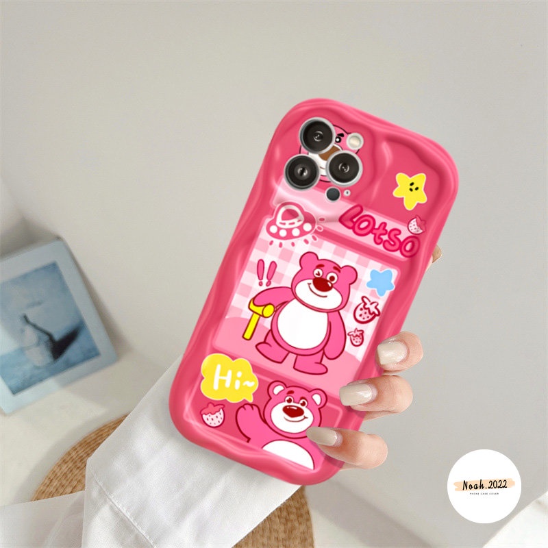 Couple Case Untuk Realme C35 C25s C55 C25Y C3 C12 C11 C33 C17 C25 C15 C30 C20 C21 5i 6i 7i 5c21y C20A C2 Toy Story Lucu Strawberry Bear 3D Wavy Curved Edge Glossy Airbag Soft Cover