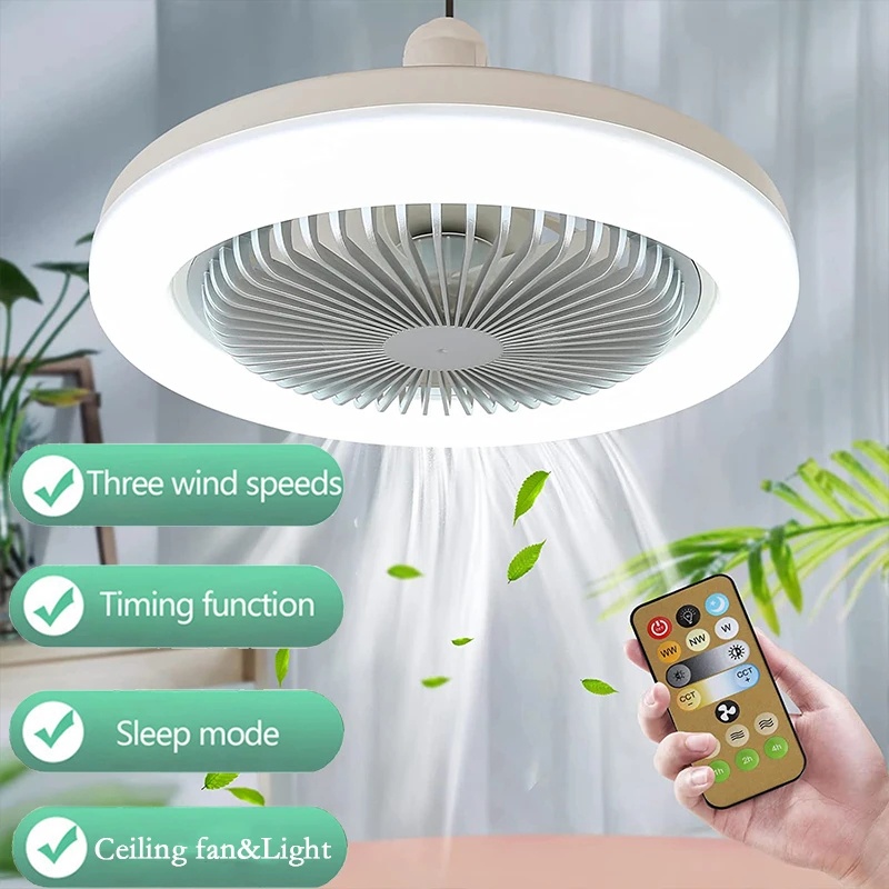 E27 Lampu Led Ceiling Light Plafon Kipas Listrik Lamp Fan With Remote Control