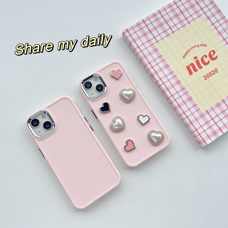 INS Luxury Pink Love Button Soft Silicon Case HP iP iPhone 12 13 14 Pro Max 11 Girl Woman FTD Casing Apple