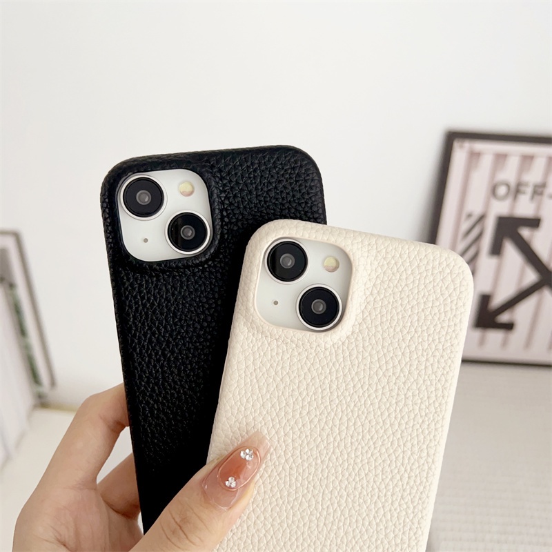 IPHONE Casing Ponsel Warna solid Bahan Kulit Untuk Iphone12 13 14 Pro max hard case Tipis Dan Ringan14 plus Casing PC non-slip Tepi Lurus Minimalis Apple12