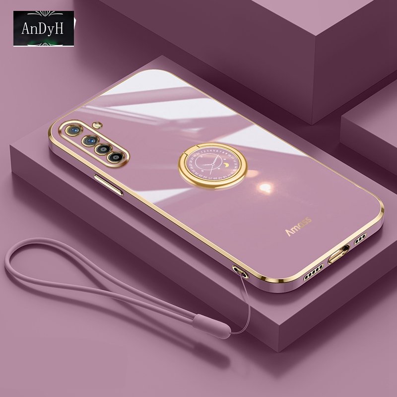 Andyh Casing Ponsel Silikon Ultra Tipis Untuk OPPO Realme XT K5 Deluxe Perlindungan Jatuh Pita Emas Dengan Cincin Jam Dan Lanyard Gratis