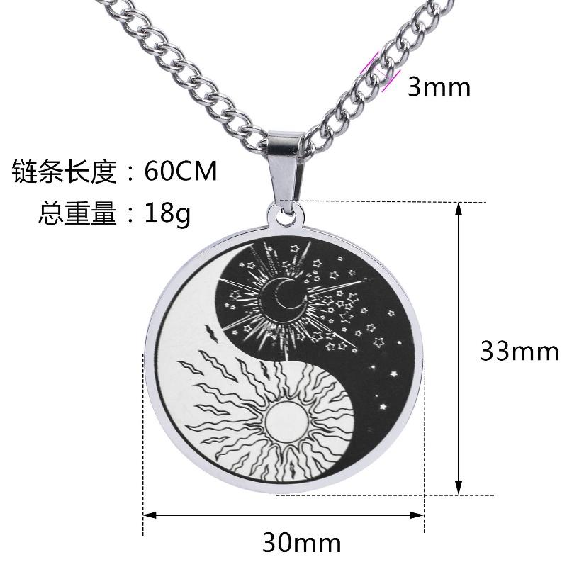 Z H Perhiasan Hip Hop Rock Stainless Steel Yin Yang Tai Chi Liontin Fashion Pria Dan Wanita Baja Titanium Kalung Retro Punk Aksesoris Pesta