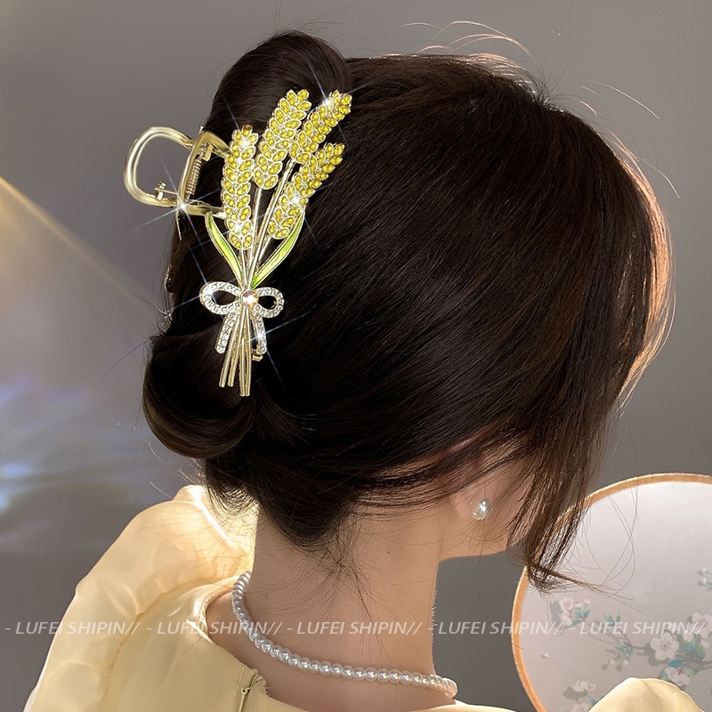 Alloy Shine Bling Yellow Wheat Hair Clip Hair Pin Untuk Wanita Perempuan Ekstensi Rambut Penjepit Aksesori Rambut