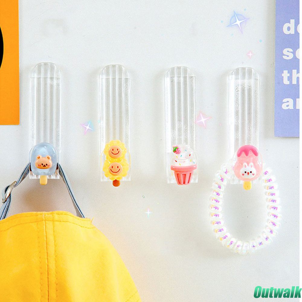 Hook Sanrio Kait Akrilik Transparan Kait Dinding Berperekat Aksesori Penyimpanan Kamar Mandi Gantungan Tanpa Lubang Kartun Cinnamoroll Kuromi My Melody