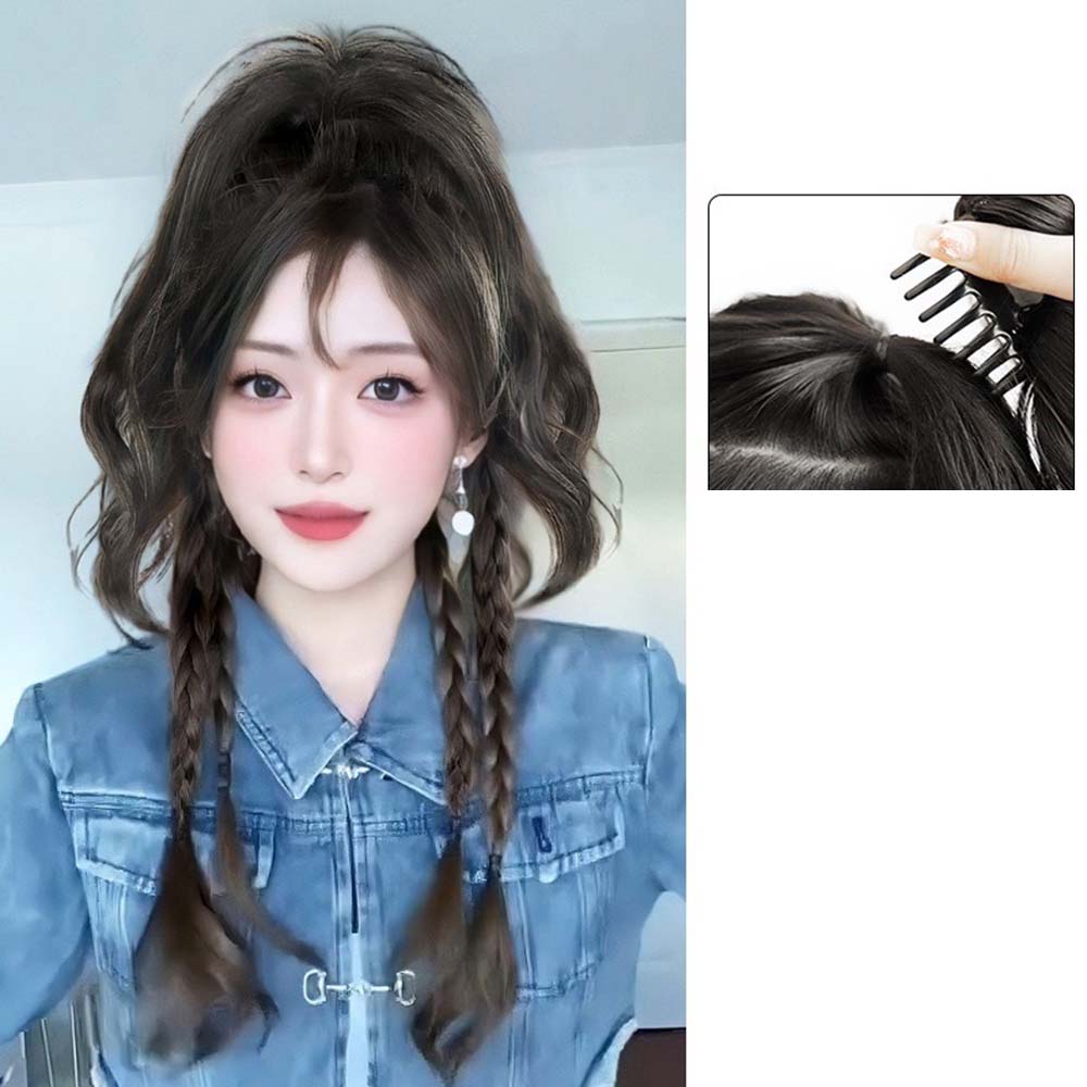 Y2k 50cm Panjang Twist Braided Tinggi 30cm Ponytail Rambut Ekstensi Untuk Wanita Serut Wig Aksesoris Rambut