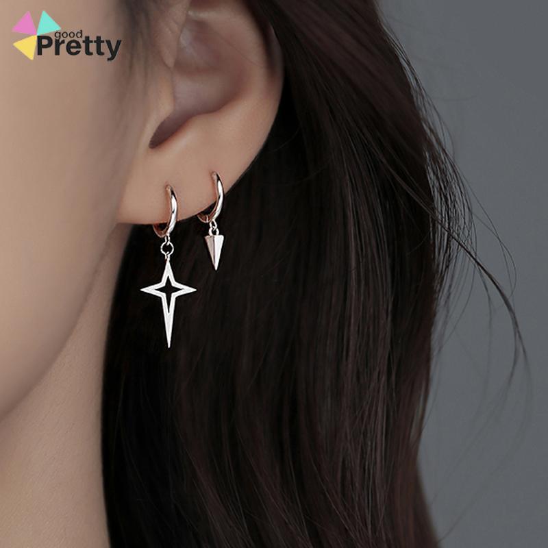 Anting Salib Bintang Asimetris Anting Keren Geometri Kerucut Hip hop Telinga Stud - PD
