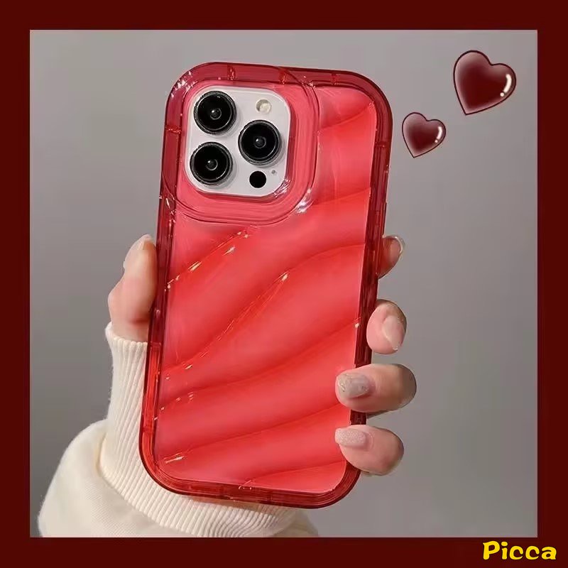 IPHONE Casing Bening Simple Mewah Kompatibel Untuk Iphone11 7Plus XR 11 14 13 12 Pro MAX 6 6S 7 8 Plus X XS MAX SE 2020 INS Warna Permen Stereo 3D Baru Kreatif Bergelombang Penutup Tahan Guncangan