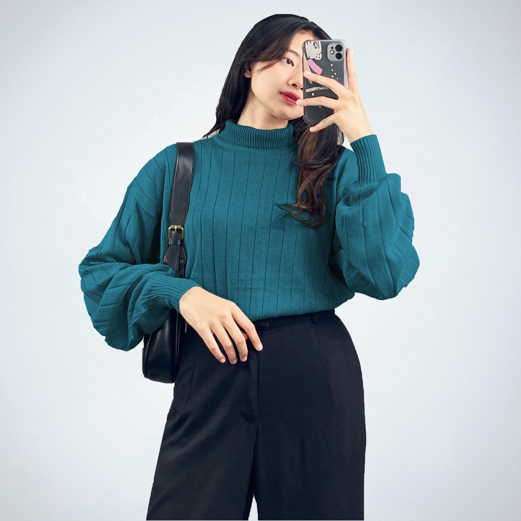 BEFAST - ZNF OOTD WANITA BLOUSE RENI / Sully Knit / Blouse Wanita Lengan Panjang / Fashion Casual Wanita Kerja / Blouse Polos Formal / Pakaian Kekinian Remaja ABG Trendy / Outfit Daily Wanita / Terlaris