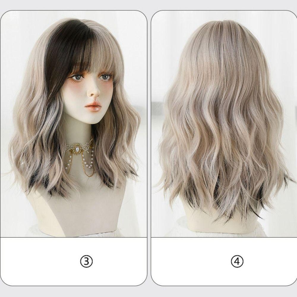 Lily Wig Wanita Masquerade Fashion Poni Parsial Suhu Tinggi Garis Penuh Wig Rambut Keriting Pendek