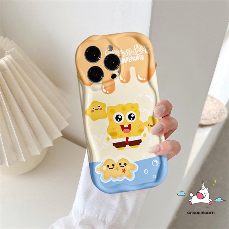 Kartun Casing Tepi Melengkung Bergelombang 3D Lembut Untuk Redmi 10C 10 9T 9C 9A 9 A1 10A 9C NFC A2 Note 11 10 11s 10s 10Pro 10 Pro Max Plus POCO M3 SpongeBob Patrick Lucu Ice Cream Soft Cover