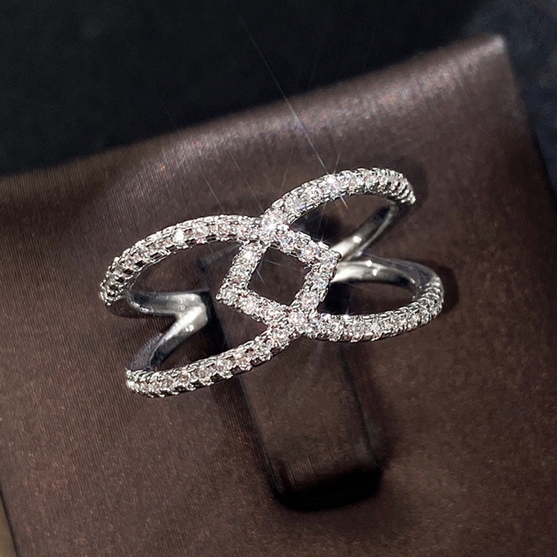 Cincin Kawin Desain Geometri Ganda Untuk Wanita Kristal Cubic Zirconia Mewah Fashion Perempuan Jari Aksesoris Statement Ring