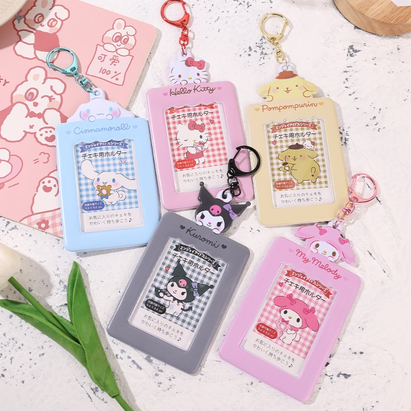 Ins Angin Lucu Kartun Sanrio Card Cover/Kreatif Giok Guigou Foto Liontin Gantungan Kunci/Serbaguna Siswa ID Cinta Bean Card Protector/Vintage Coolomica Bag/