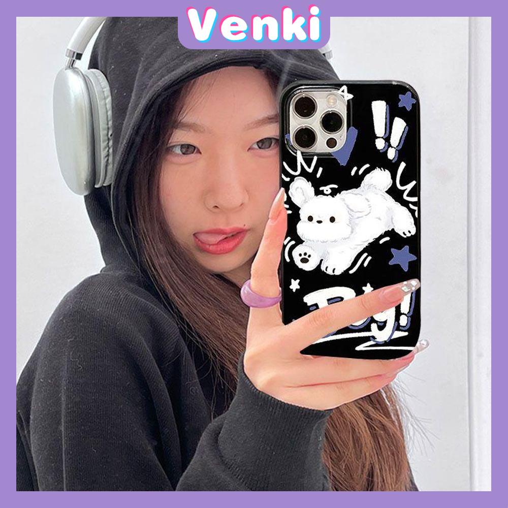 VENKI - Untuk iPhone 11 iPhone Case Hitam Glossy TPU Soft Case Shockproof Protection Camera Pump Cute Cat Dog Kompatibel dengan iPhone 14 13 Pro max 12 Pro Max xr xs max 7 8