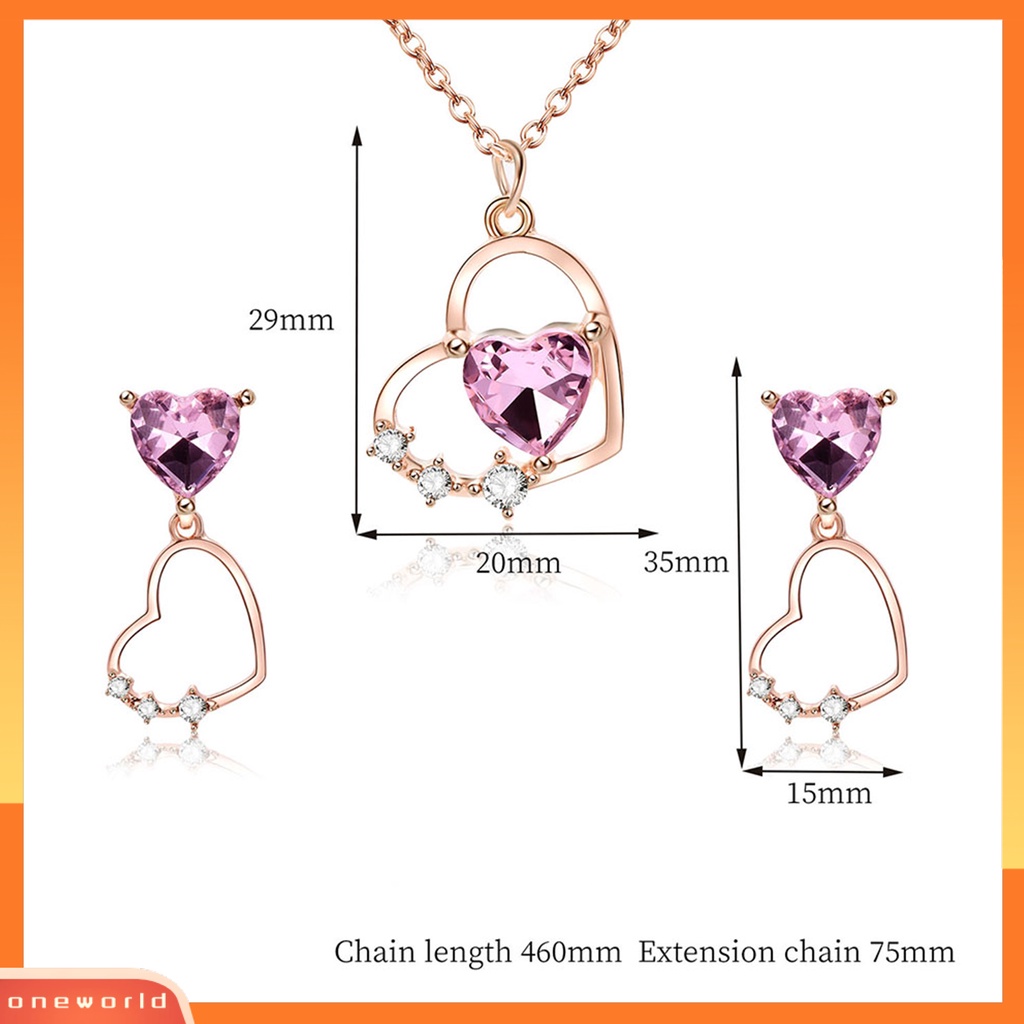 [ONE] 1set Perhiasan Aksesoris Liontin Hati Berlian Imitasi Mengkilap Kristal Imitasi Kalung Menjuntai Anting Set Perhiasan Wanita Aksesori