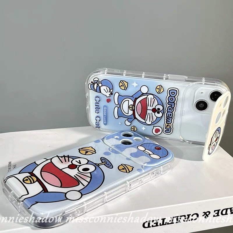 Case Untuk Oppo A15 A15s A12E A57 A77 A11K A35 A77s A9 A5 A31 A33 2020 A5s A3s A53 A12 A7 Kreatif Flip Make Up Cermin Kartun Doraemon Kucing Lucu Lembut Penutup Belakang