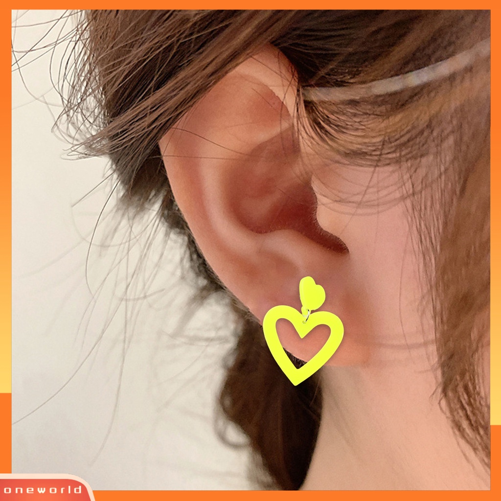 [ONE] 1pasang Anting Tusuk Anting Liontin Akrilik Hati Ringan Hypoallergenic Warna-Warni Simple Untuk Wanita