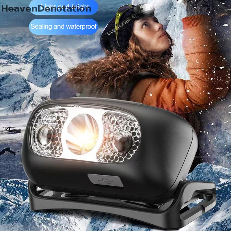 [HeavenDenotation] Usb Rechargeable Headlight Sensor Gerak Terang LED Running Fishing Headlight HDV