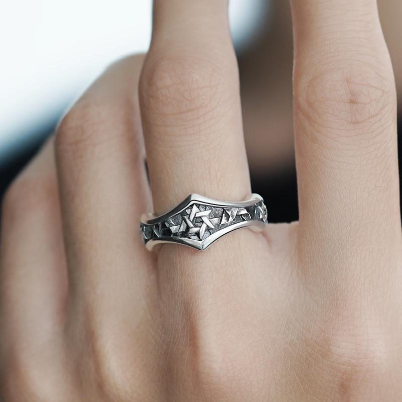 Hexagram Cincin Pria Trendi Pria Retro Art Cincin Pria