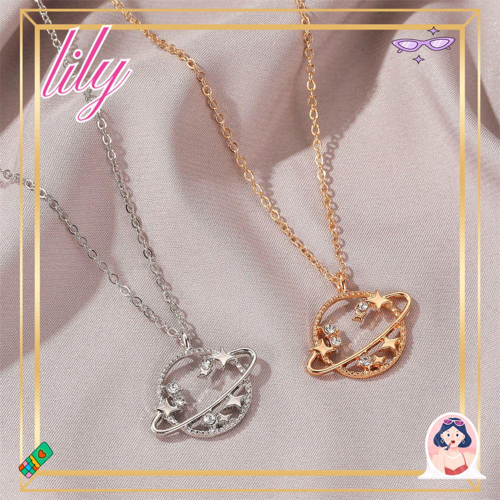 Kalung LILY Planet Set Hadiah Rantai Kesederhanaan Bergaya Berongga Keluar