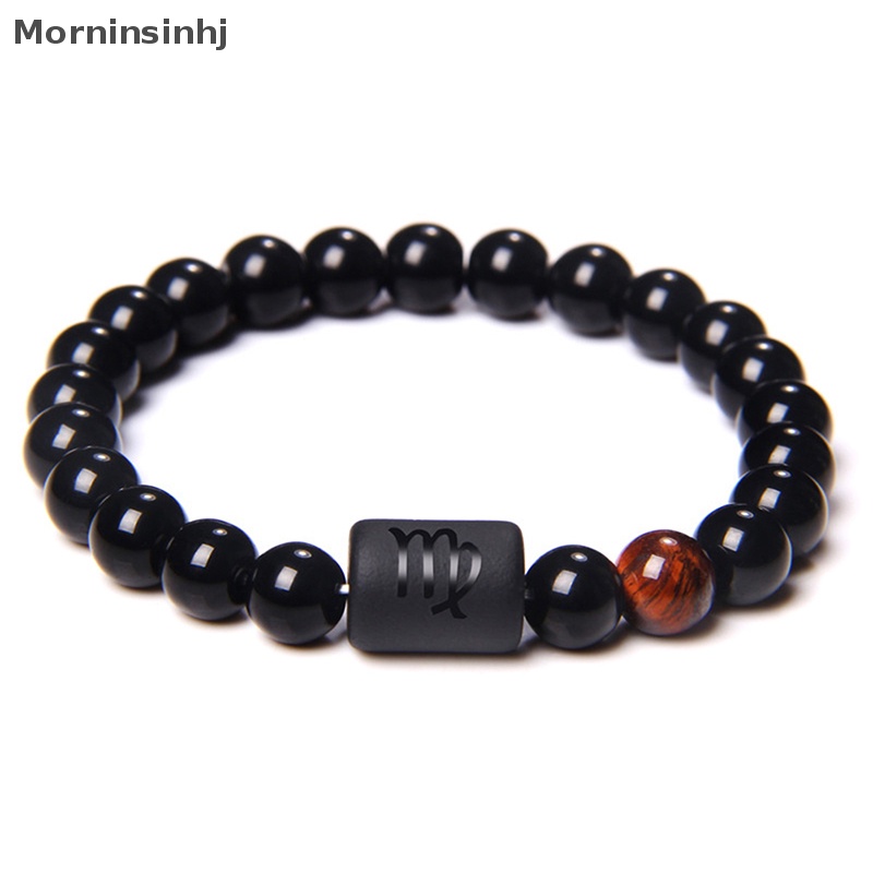 Mornin 12rasi Zodiak Tanda Manik-Manik Gelang Pasangan Batu Onyx Hitam Alami Elastis Charm Gelang Untuk Wanita Pria id