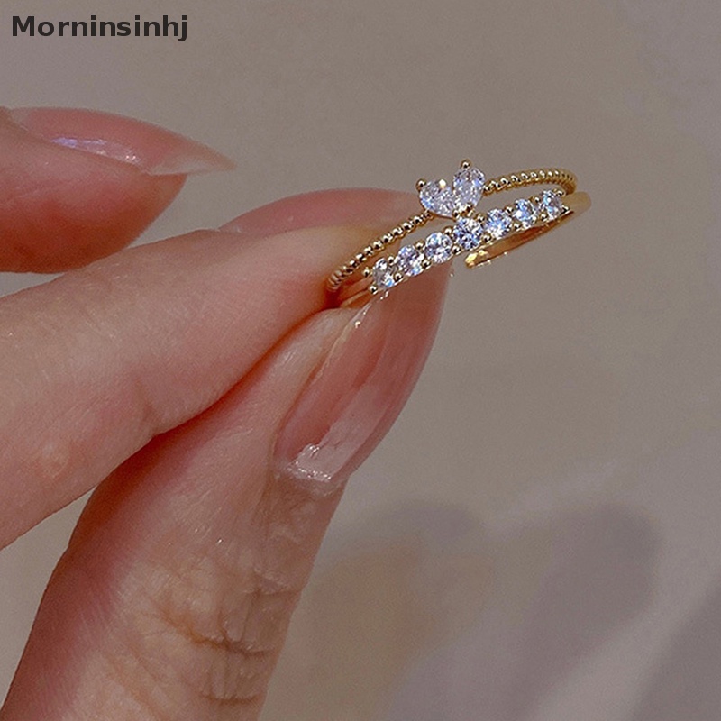 Mornin Fashion Kristal Hati Pernikahan Band Rings Untuk Wanita Pertunangan Warna Emas Perempuan Cincin Halus Pesta Jewerly id