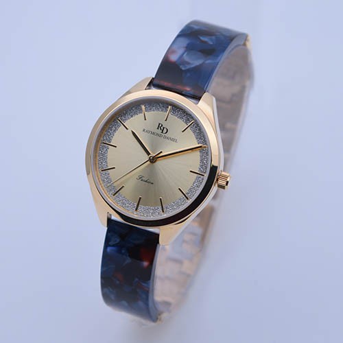 Raymond Daniel RD 240 Gold Akr.Biru Abstrak, Jam Tangan Wanita, Original