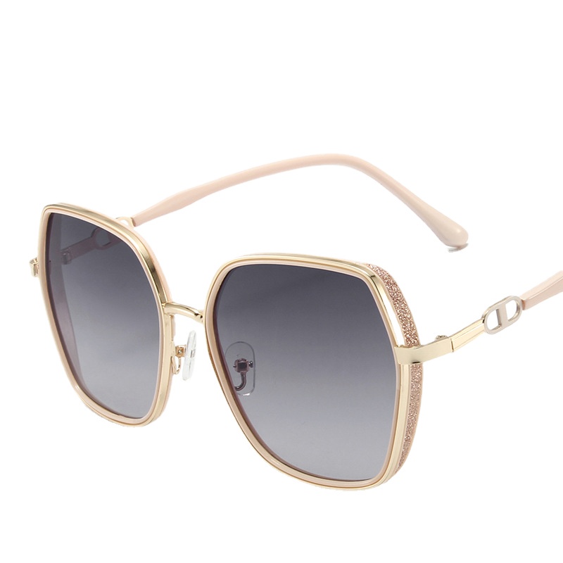 Fashion Han Kacamata Bingkai Besar Wanita INS Shiny Pink Milk White Sunglasses Perlindungan UV