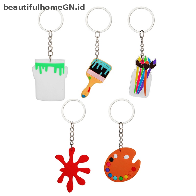 {Cantik} Kartun Paintbrush Palette Keychain Holder Key Rings Pvc Art Pendant Gantungan Kunci Tas Gantung Perhiasan Anak Hadiah Mainan~