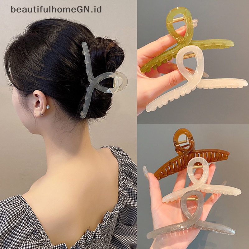 {Cantik} 13cm Besar Jelly Warna Klip Gadis Jepit Rambut Kepala Belakang Hairpin Plate Hair Shark Clip~