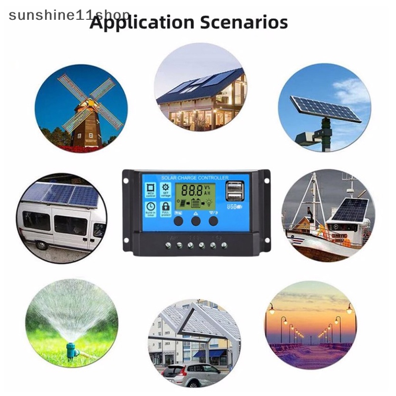 Sho Upgraded 10A 20A 30A Solar Controller 12V /24V Auto Solar Panel PV Regulator PWM Charger 5V Output LCD Display Dual USB N