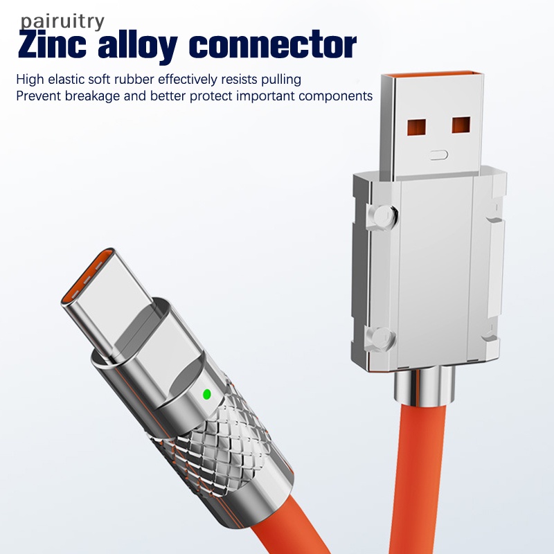 Prt 120W 6A Super Fast Charge Type-C Liquid Silicone Cable Quick Charge Kabel USB Untuk Xiaomi Huawei Samsung Pixel USB Bold Data Line PRT