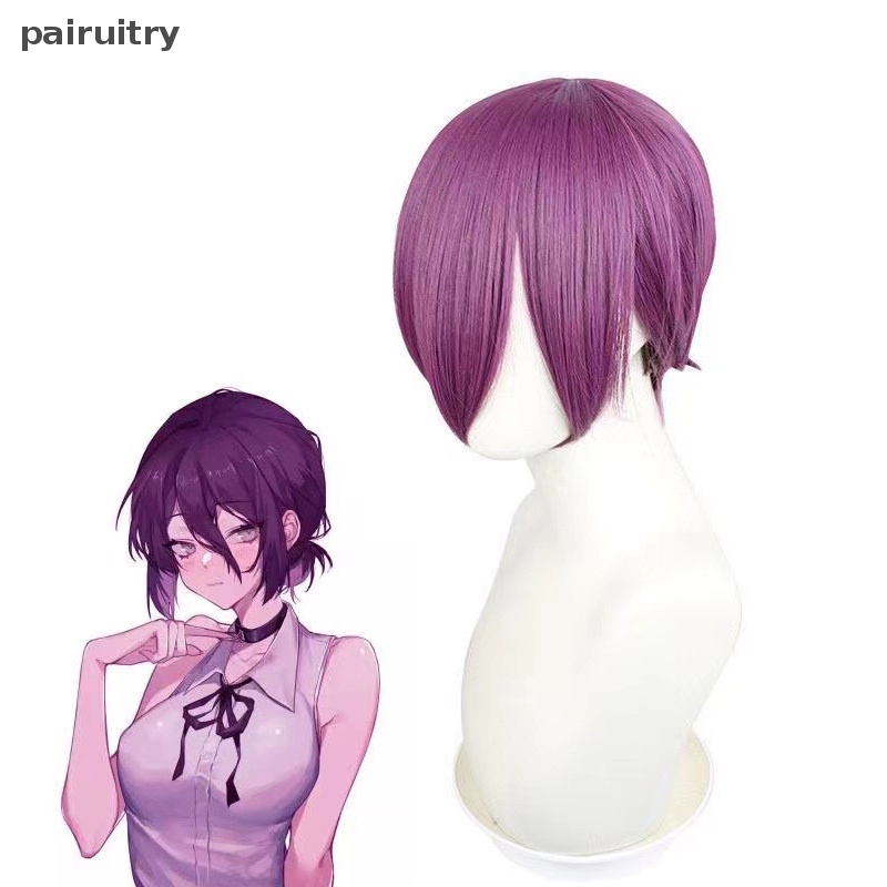 Prt Reze Cosplay Wig Anime Rantai Man Ungu Coklat Ponytail Rambut Pelucas Halloween PRT